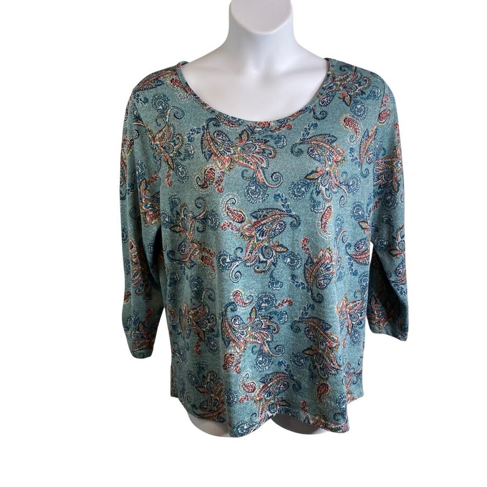 Vintage I.B. Diffusion Women’s Green Paisley Knit Top Size XXL Boho Artsy Flowy